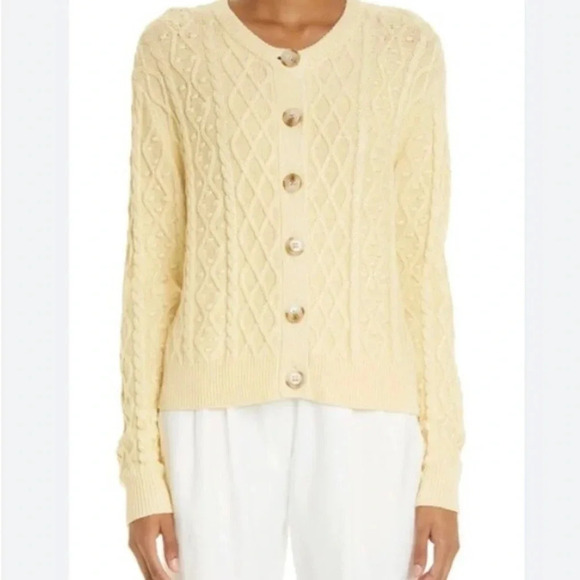 LouLou Studio Women's Scoop Neck Cable Knit Silk/Linen Cardigan Sweater. Size M - Picture 2 of 10